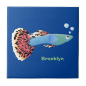 Cartoon van fancy guppy tropische vissoorten tegeltje (Voorkant)