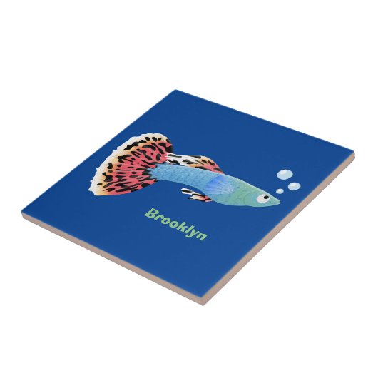Cartoon van fancy guppy tropische vissoorten tegeltje (Zijkant)