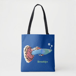 Cartoon van fancy guppy tropische vissoorten tote bag