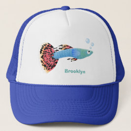 Cartoon van fancy guppy tropische vissoorten trucker pet