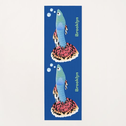 Cartoon van fancy guppy tropische vissoorten yogamat (Voorkant)