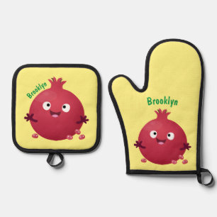 Cartoon van fijne granaatappels ovenwant & pannenlap set