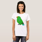 Cartoon van fluffe mannetjes, groene eclectus parr t-shirt (Voorkant volledig)