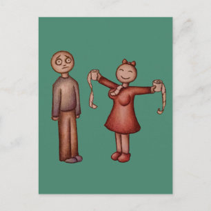Cartoon van Girl Stuffing Shirt met toiletpapier Briefkaart