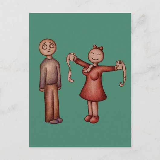 Cartoon van Girl Stuffing Shirt met toiletpapier Briefkaart (Voorkant)