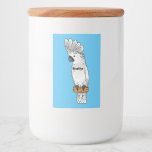 Cartoon van herkoekoekvogel voedselcontainer etiket