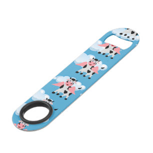 Cartoon van het lachen van roze vleugels van koeie speed flessenopener