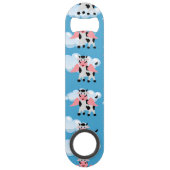 Cartoon van het lachen van roze vleugels van koeie speed flessenopener (Voorkant)