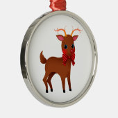 Cartoon van het Rood-Knoop rendier met Stropdas Metalen Ornament (Rechts)