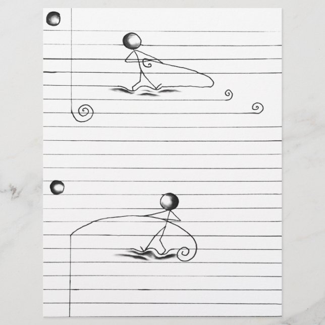 Cartoon van het teken Tekenen op gelijnd papier (Voorkant)