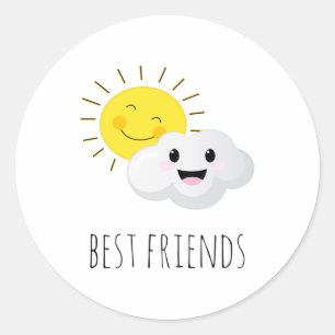 Cartoon van Humoureuze zon- en wolkenbeste vriende Ronde Sticker