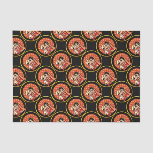 Cartoon van Indian Wedding Cute Bride Groom Gepers Tissuepapier (Voorkant)