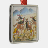 Cartoon van inheemse Amerikaanse mannen die regen Metalen Ornament (Rechts)