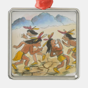 Cartoon van inheemse Amerikaanse mannen die regen  Metalen Ornament