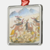Cartoon van inheemse Amerikaanse mannen die regen Metalen Ornament (Links)
