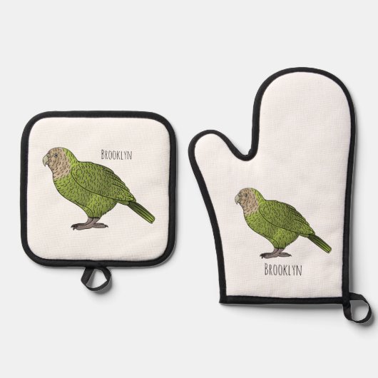 Cartoon van Kakapo Ovenwant & Pannenlap Set (Voorkant)