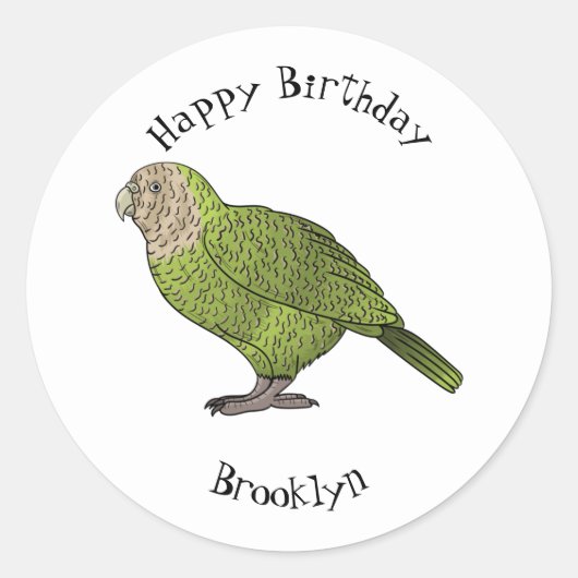 Cartoon van Kakapo Ronde Sticker (Voorkant)