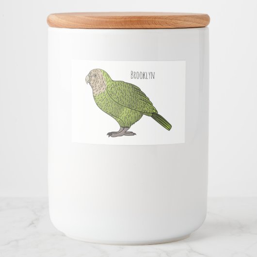 Cartoon van Kakapo Voedselcontainer Etiket (Voorkant)