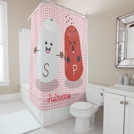 Cartoon van kawaï-luiers en paprika's douchegordijn (In situ)