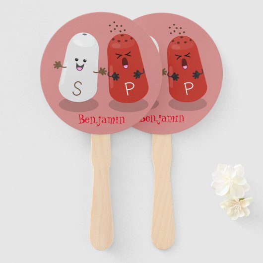 Cartoon van kawaï-luiers en paprika's handwaaier (Voorkant en achterkant)