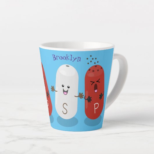 Cartoon van kawaï-luiers en paprika's latte mok (Rechterhoek)