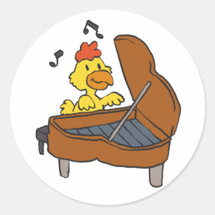 cartoon van kippenpiano Achtergrondkleur kiezen Ronde Sticker