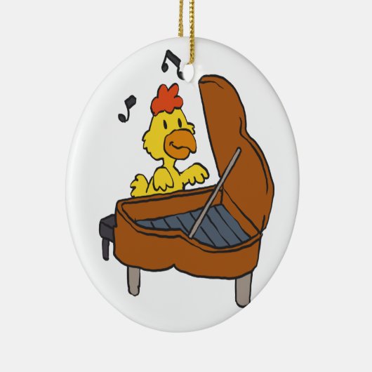 Cartoon van kippiano | Achtergrondkleur kiezen Keramisch Ornament (Rechts)