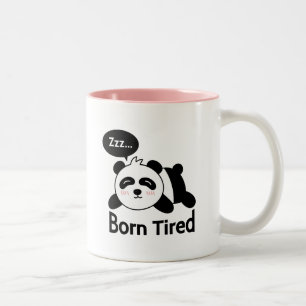 Cartoon van knuffelende slapende panda tweekleurige koffiemok
