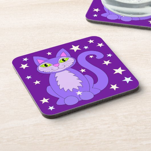 Cartoon van kosmische kattenstaarten, Paars Drankjes Onderzetter (Linkerzijde)