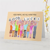 Cartoon van mensen die elkaar succes wensen kaart (Gele Bloem)