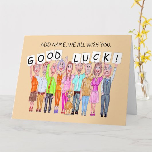 Cartoon van mensen die elkaar succes wensen kaart (Gele Bloem)