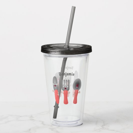 Cartoon van messenmakerswerk en van lepel acryl drinkbeker (Achterkant)