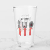 Cartoon van messenmakerswerk en van lepel glas (Voorkant)