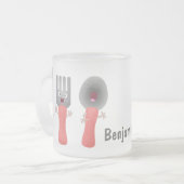 Cartoon van messenmakerswerk en van lepel matglas koffiemok (Voorkant links)