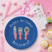 Cartoon van messenmakerswerk en van lepel papieren bordje (Feest)