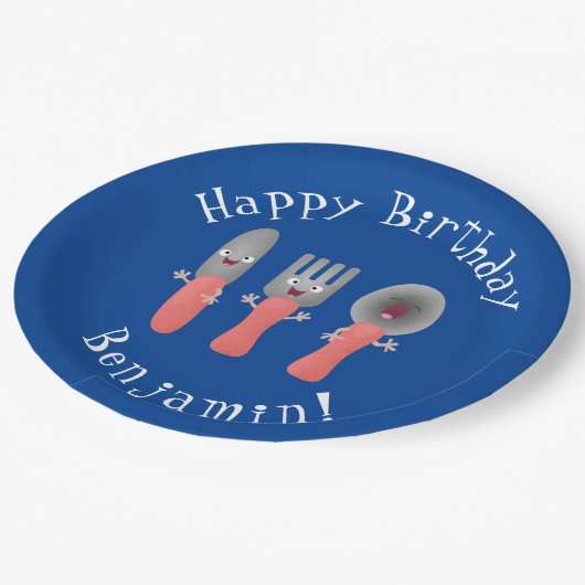 Cartoon van messenmakerswerk en van lepel papieren bordje (Gekanteld)