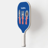 Cartoon van messenmakerswerk en van lepel pickleball paddle (Links)