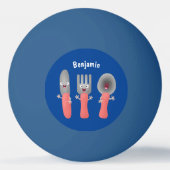 Cartoon van messenmakerswerk en van lepel pingpongbal (Achterkant)