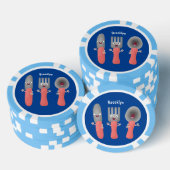 Cartoon van messenmakerswerk en van lepel poker chips (Opstapeling)