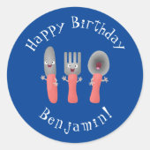 Cartoon van messenmakerswerk en van lepel ronde sticker (Voorkant)