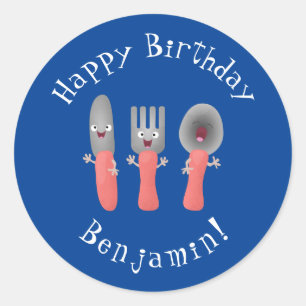 Cartoon van messenmakerswerk en van lepel ronde sticker