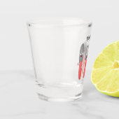 Cartoon van messenmakerswerk en van lepel shot glas (Links)