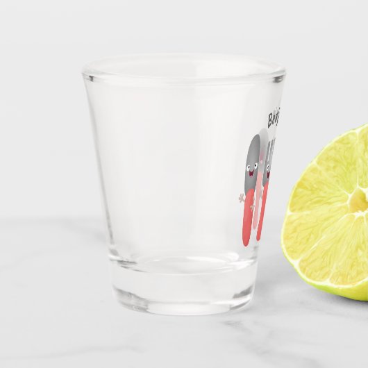 Cartoon van messenmakerswerk en van lepel shot glas (Links)