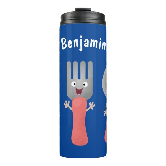 Cartoon van messenmakerswerk en van lepel thermosbeker (Voorkant)