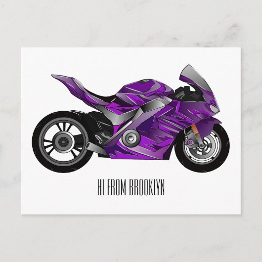 cartoon van Paarse sportmotor Briefkaart (Voorkant)