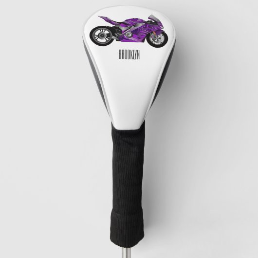 cartoon van Paarse sportmotor Golfheadcover (Voorkant)
