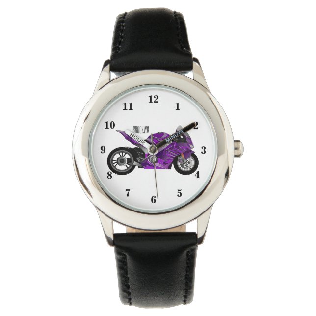 cartoon van Paarse sportmotor Horloge (Voorkant)