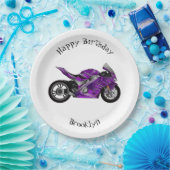 cartoon van Paarse sportmotor Papieren Bordje (Feest)