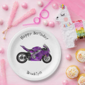 cartoon van Paarse sportmotor Papieren Bordje (Feest)