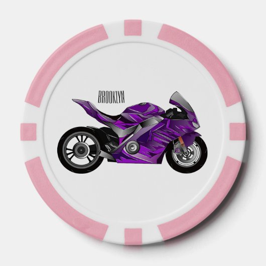 cartoon van Paarse sportmotor Poker Chips (Voorkant)